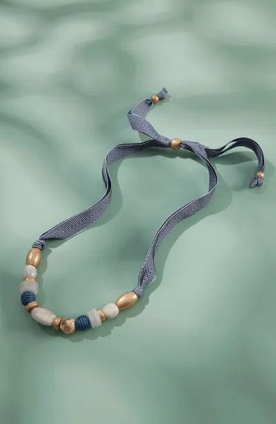 Jjill J.jill Island Cabana Fabric-cord Statement Necklace In Blue