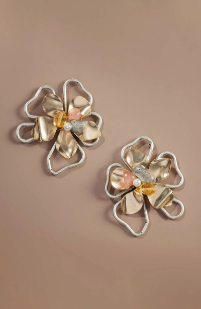 Jjill J.jill Blooming Bouquet Flower Earrings In Goldtone,silvertone