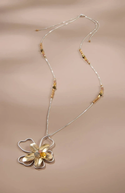 Jjill J.jill Blooming Bouquet Flower Pendant In Goldtone,silvertone