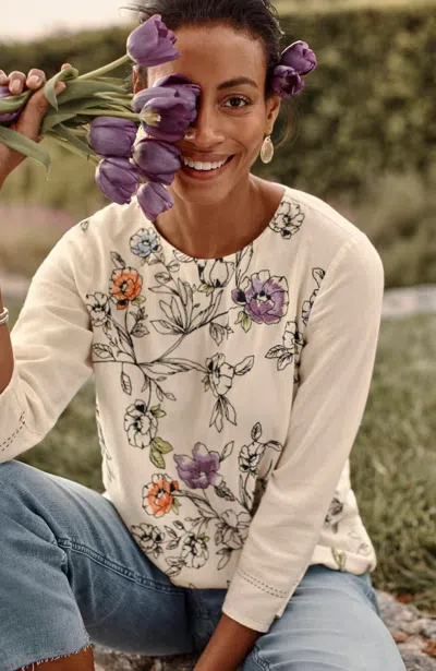 Jjill J.jill Botanical Gardens Embroidered Top In Soft Flax Multi