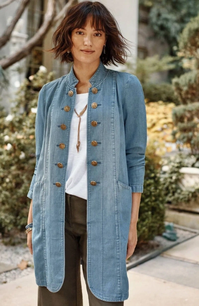 Jjill J.jill Denim Military Duster In Sequoia Wash