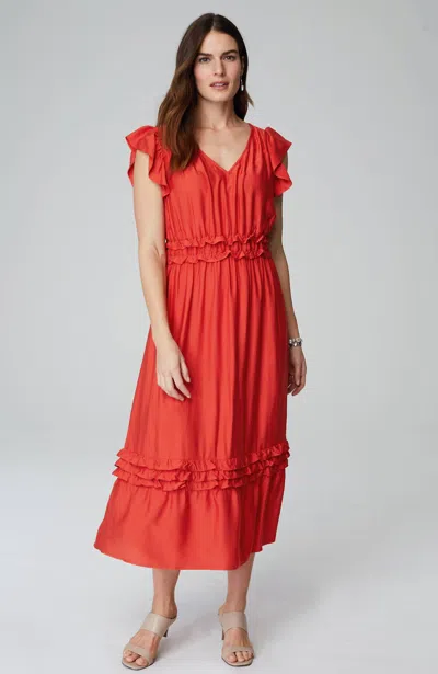 Jjill J.jill Elevated Ruffle-trimmed Midi Dress In Persimmon