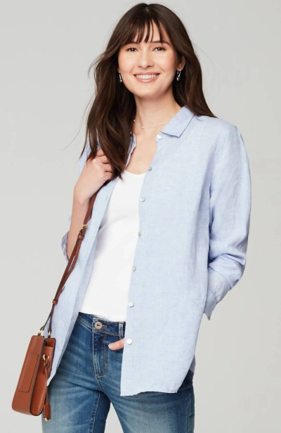 Jjill J.jill Everyday Linen Button-front Shirt In Delicate Blue Multi