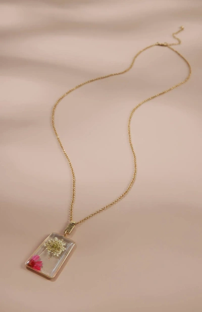Jjill J.jill Nature's Charm Pressed-flower Pendant Necklace In Goldtone Multi