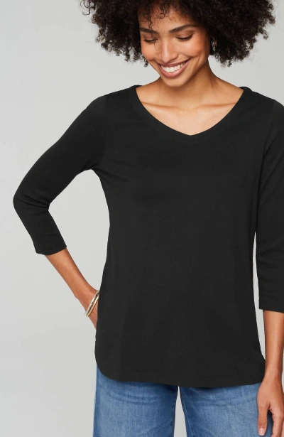 Jjill J.jill Pima 3/4-sleeve V-neck Tee In Black