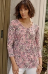 Jjill J.jill Pima 3/4-sleeve V-neck Tee In Pink Tulip Spirited Vines