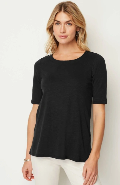 Jjill J.jill Pima-slub Scoop-neck Side-slit Tee In Black