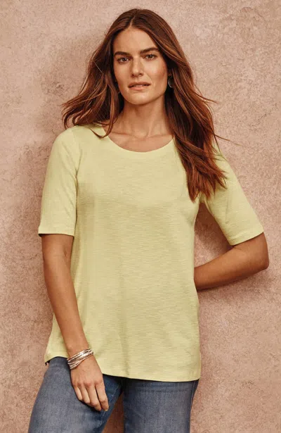 Jjill J.jill Pima-slub Scoop-neck Side-slit Tee In Key Lime