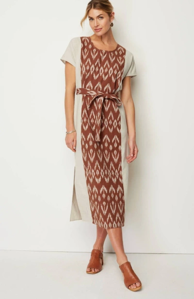 Jjill J.jill Pure Jill Belted Ikat Dress In Dark Cinnamon Multi,barley