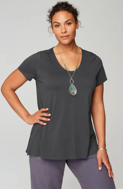 Jjill J.jill Pure Jill Side-slit Elliptical Tee In Black Pearl