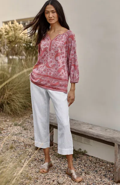 Jjill J.jill Pure Jill Split-neck Border-printed Top In Moonlit Mauve Charming Paisley