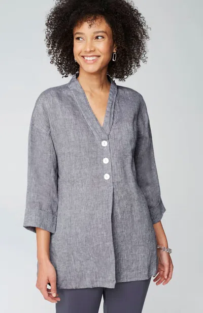 Jjill J.jill Pure Jill Yarn-dyed Linen Button-front Tunic In Black Pearl,white