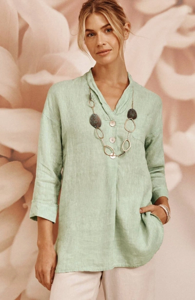 Jjill J.jill Pure Jill Yarn-dyed Linen Button-front Tunic In Succulent,cream