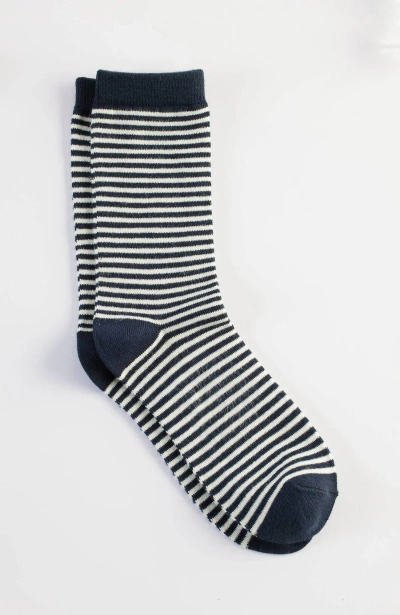 Jjill J.jill Rayon-from-bamboo Striped Crew Socks In Navy Blue,cream