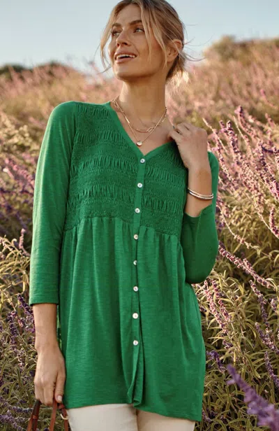 Jjill J.jill Smocked-bodice Tunic In Clover