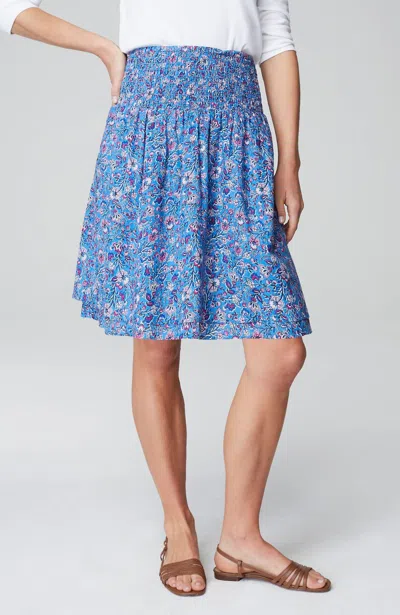 Jjill J.jill Smocked-waist Layered Skirt In Dark Blue Jay Cheery Floral