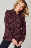 Jjill J.jill Wearever Easy-care A-line Button-front Shirt In Navy Blue Mod Geo