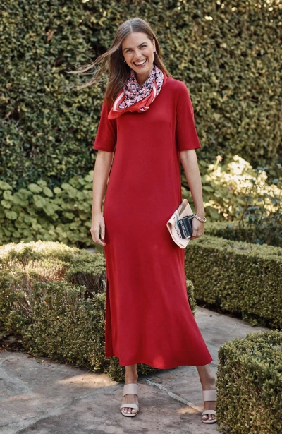 Jjill J.jill Wearever Elbow-sleeve Maxi Dress In Red Gerbera