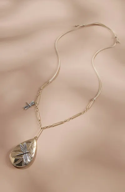 Jjill J.jill Windswept Petals Dragonfly Pendant Necklace In Goldtone,silvertone