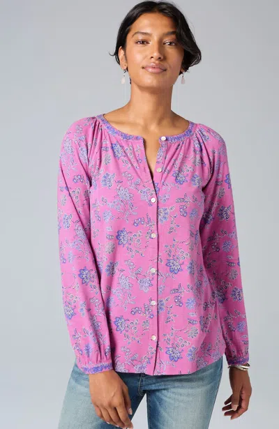 Jjill J.jill Jacobean-printed & Embroidered Top In Pink Sapphire Lively Jacobean