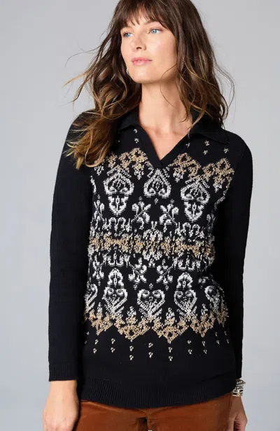Jjill J.jill Jacquard-patterned Collared Sweater In Black Multi
