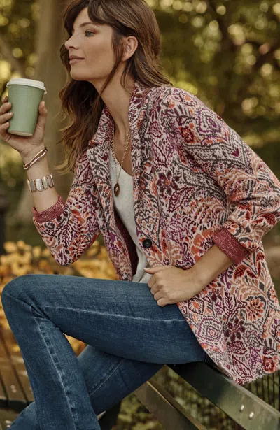 Jjill J.jill Jacquard Sweater Blazer In Almond Latte Heather Multi