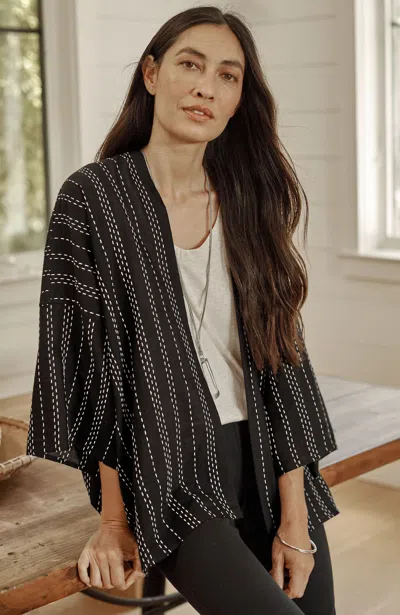 Jjill J.jill Kantha-stitched Open-front Jacket In Black,oatmeal