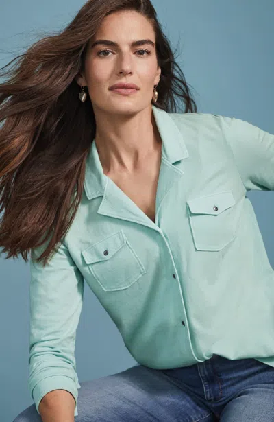Jjill J.jill Knit Camp Shirt In Light Delicate Blue