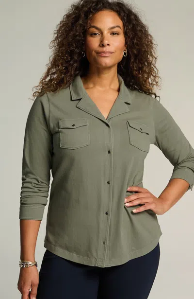 Jjill J.jill Knit Camp Shirt In Light English Moss