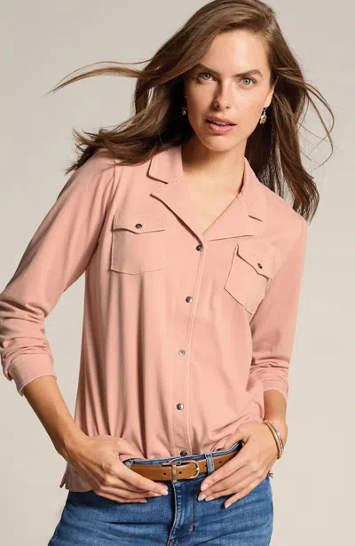 Jjill J.jill Knit Camp Shirt In Light Pink Champagne