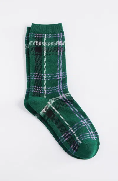 Jjill J.jill Large-scale Plaid Crew Socks In Emerald Multi