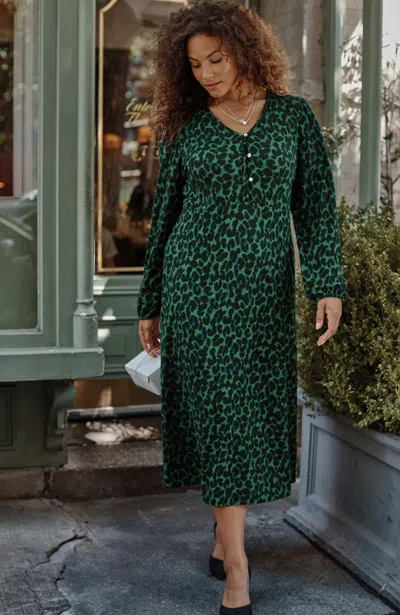 Jjill J.jill Lightweight Ponte Knit Midi Dress In Light Scots Pine Royal Leopard