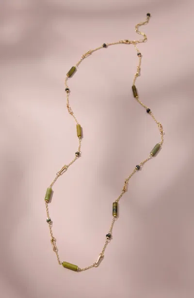 Jjill Linear Bead Station Necklace In Green Multi