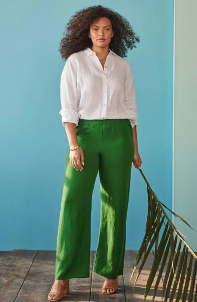 Jjill J.jill Linen & Rayon Patch-pocket Wide-leg Pants In Rainforest