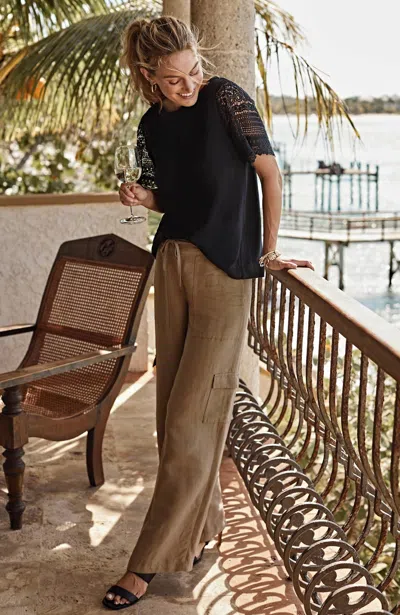 Jjill J.jill Linen & Rayon Wide-leg Cargo Pants In Coconut Shell