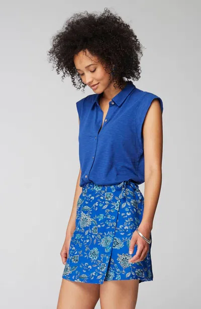 Jjill J.jill Linen & Rayon Wrap-front Skort In Royal Blue Thriving Jacobean