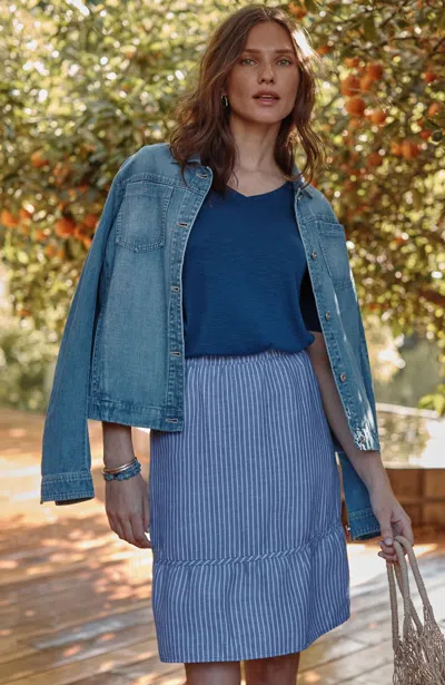 Jjill J.jill Linen & Rayon Yarn-dyed Skirt In Blue Ginger,white