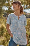 Jjill J.jill Linen-blend Flutter-sleeve Tunic In Fresh Blue Polished Botanical
