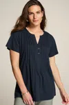 Jjill J.jill Linen-blend Flutter-sleeve Tunic In Navy Blue