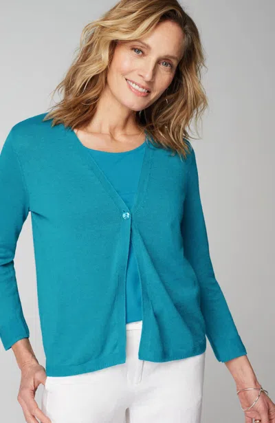 Jjill J.jill Linen-blend Single-button Cardi In Mediterranean