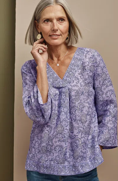 Jjill J.jill Linen Border-printed Popover In Lilac Decorative Paisley Border