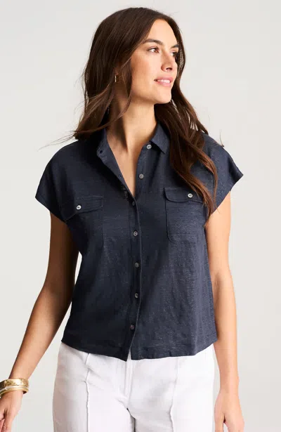 Jjill Linen Camp Shirt In Black