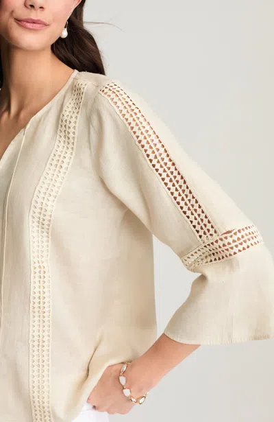 Jjill Linen Crochet-trimmed Top In Nude