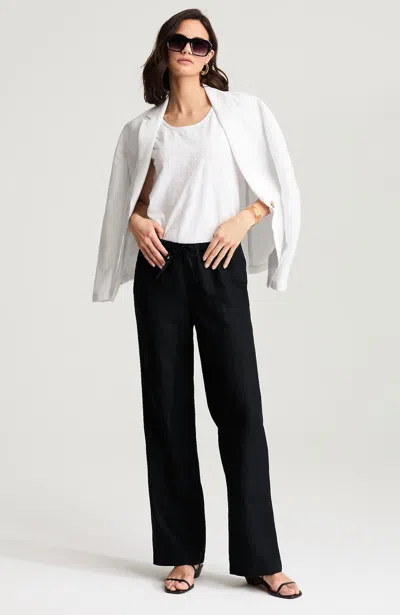 Jjill Linen Drawstring Wide-leg Pants In Black