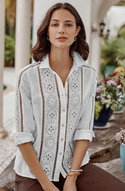 Jjill Linen Eyelet Button-front Shirt In White