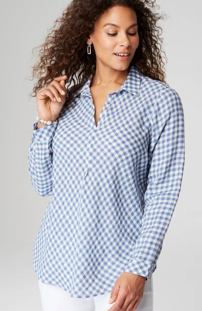Jjill J.jill Linen Gingham Popover In Classic Blue,cream