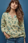 Jjill J.jill Linen Pintucked Top In Sunlight Small Watercolor Fronds