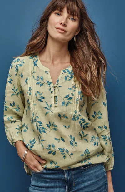 Jjill J.jill Linen Pintucked Top In Sunlight Small Watercolor Fronds