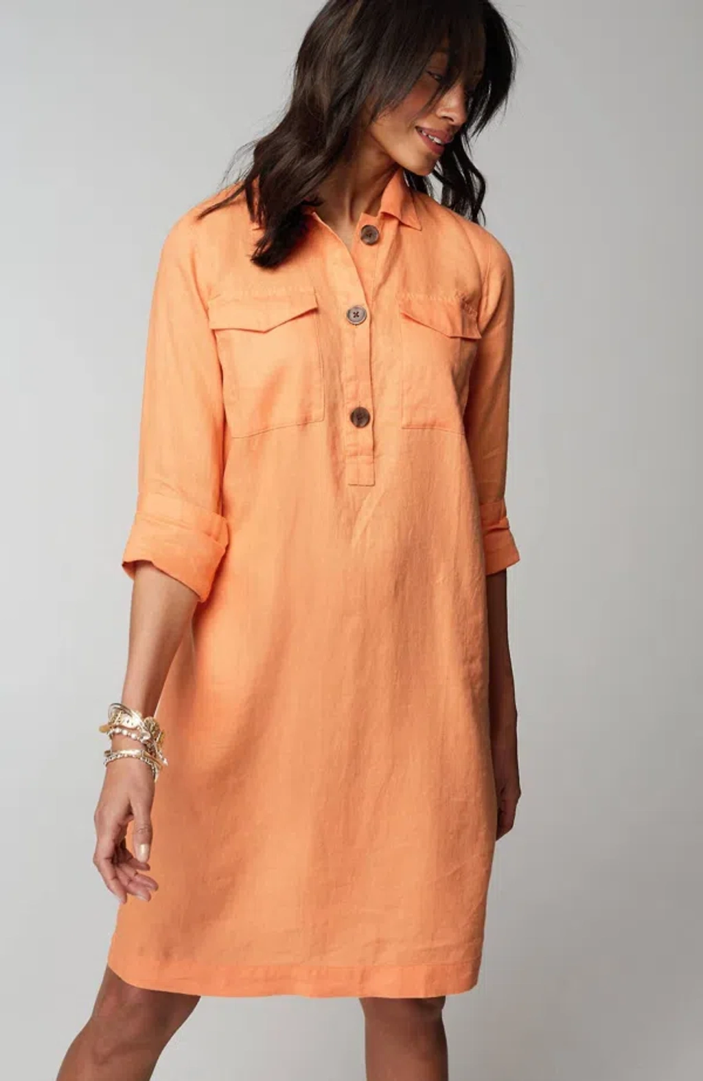 Jjill J.jill Linen Popover Shirtdress In Apricot | ModeSens