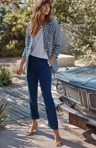 Jjill Linen Rolled-cuff Straight-leg Pants In Blue Ink